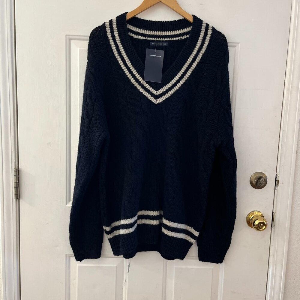 Brandy Melville Oversized V-Neck Knit Preppy-Academia-Varsity Wool Sweater